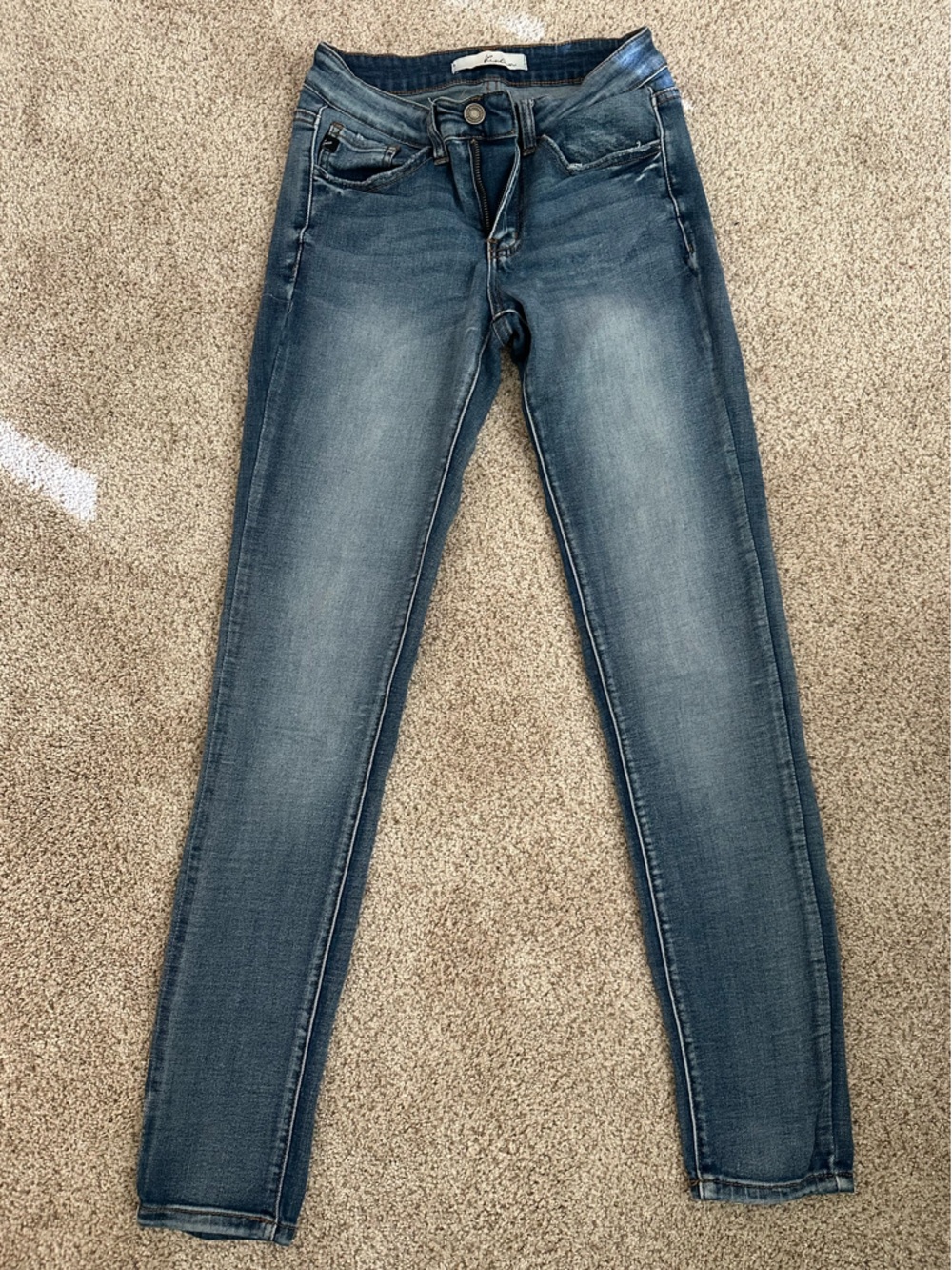 KanCan Mid-Blue Skinny Jeans with Faded Detailing